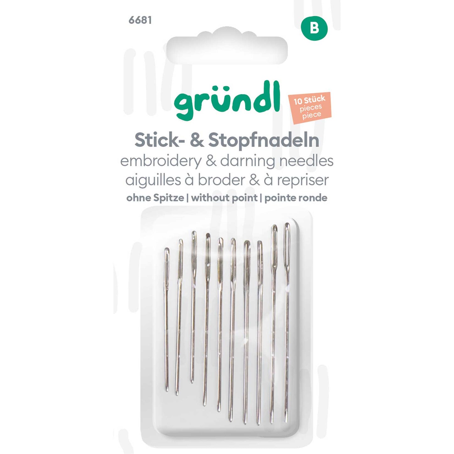 Stick- und Stopfnadeln ohne Spitze, 10 Stück