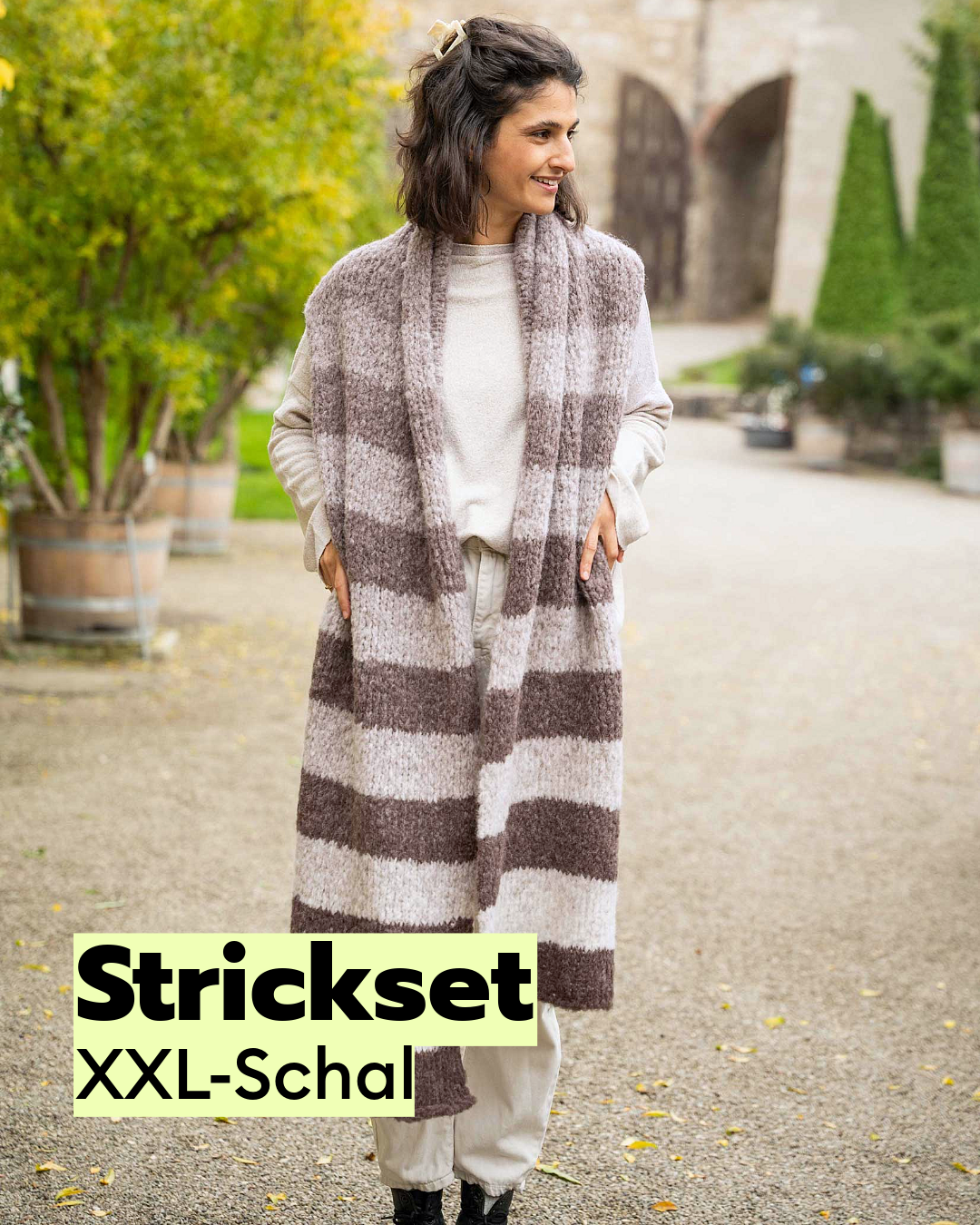 XXL two-tone scarf knitting kit made from alpaca-merino wool