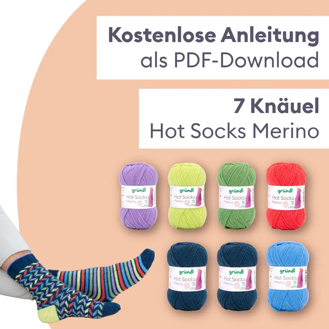 Strickset für 2 Paar bunte Socken mit Merinowolle
