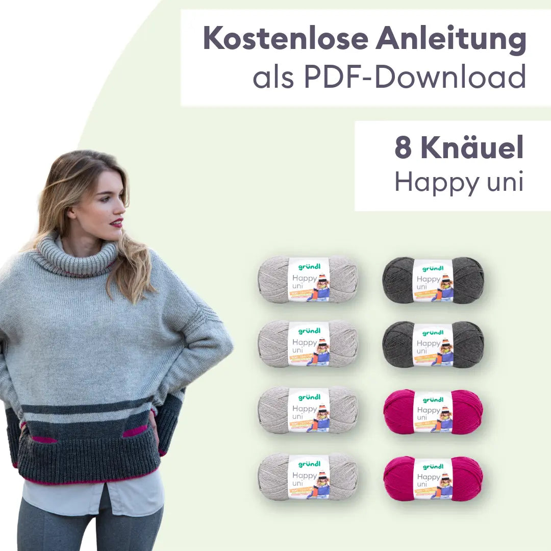 Knitting set poncho sweater with pockets and hat