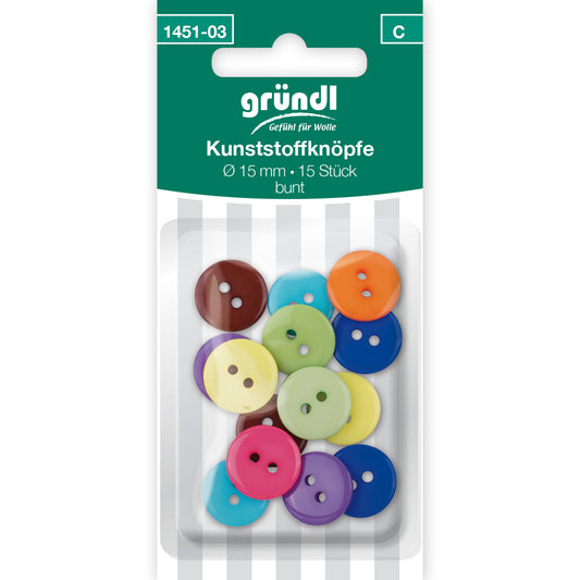 Kunststoffknöpfe, 15 Stück - bunt