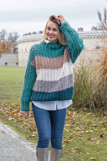 Lochmusterpulli mit Blockstreifen