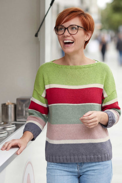 Pulli mit Blockstreifen – grün-rot