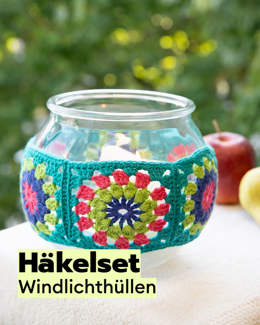 Kit de crochet cache-bougies en granny squares