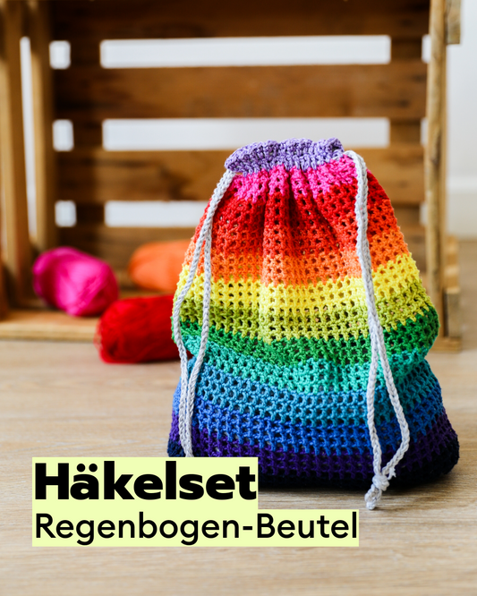 Häkelset Regenbogen-Beutel