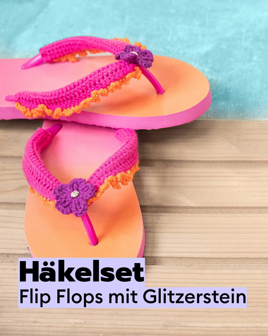 Crochet Kit Flip Flops with Flower and Glitter Stone