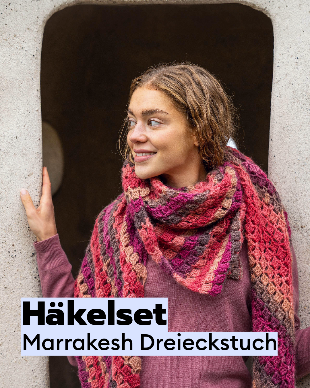 Marrakesh crochet kit for a triangular shawl made from Gründl Mirabella