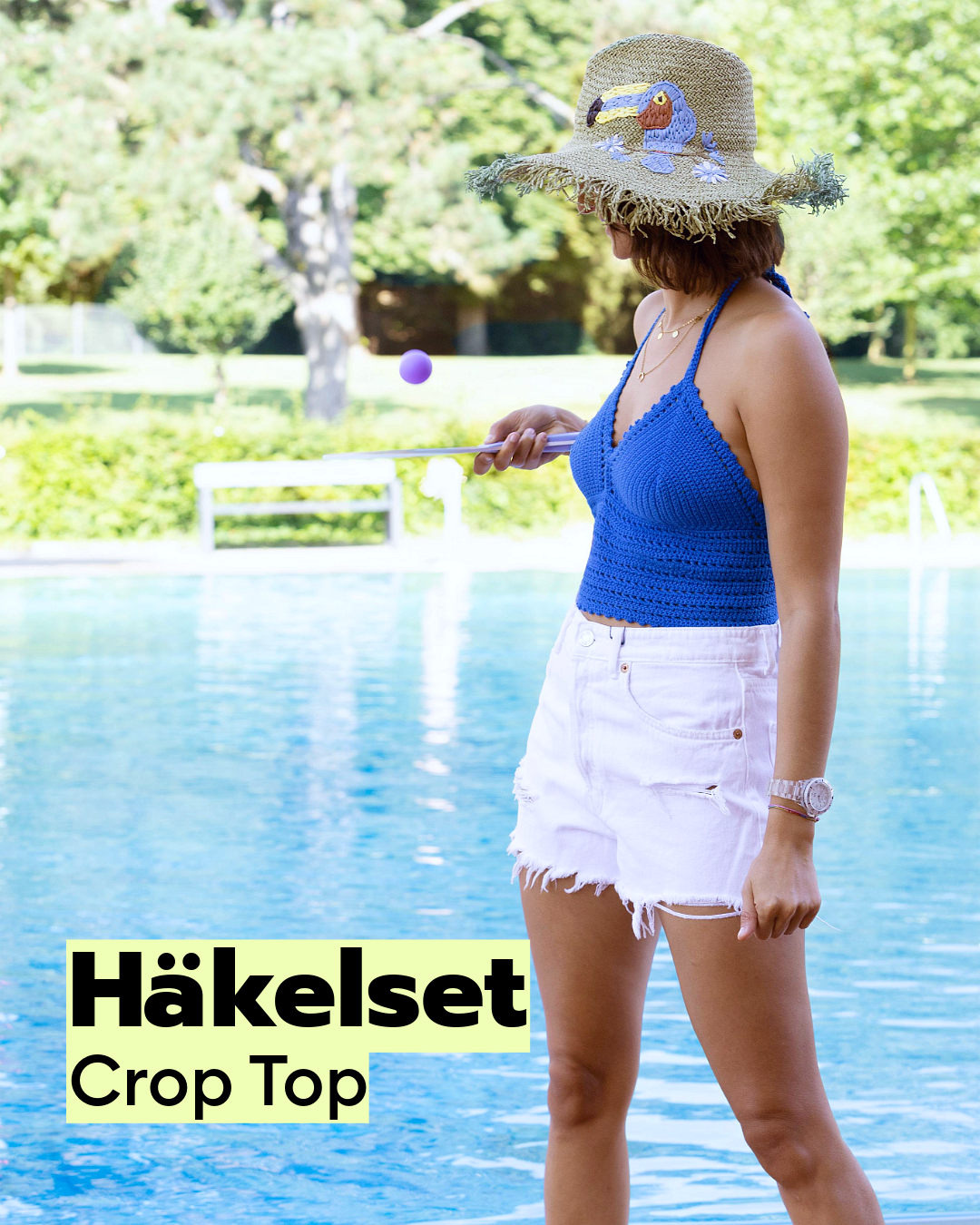 Crochet set summer crop top royal blue from Cotton Fun