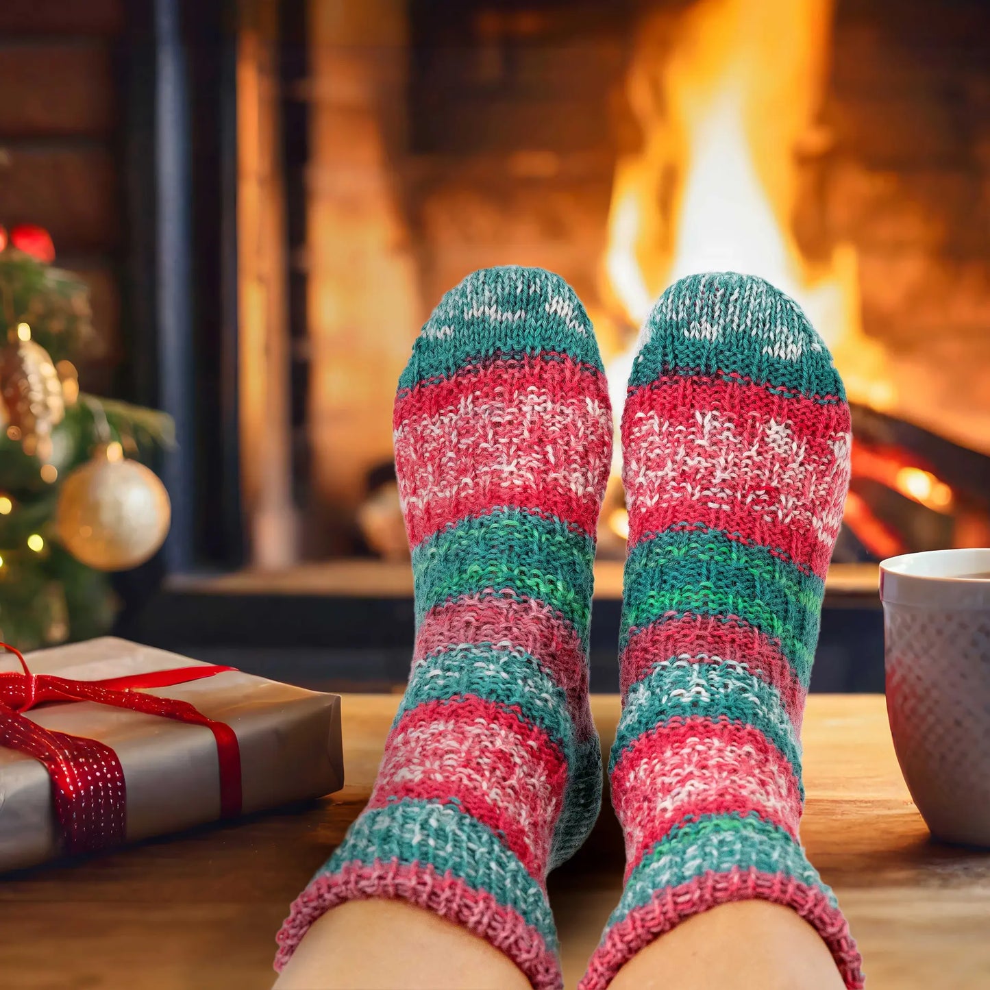 Christmas socks with relief pattern