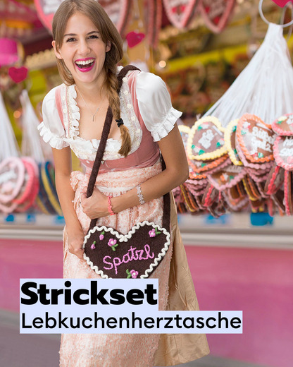 Strickset Lebkuchenherztasche