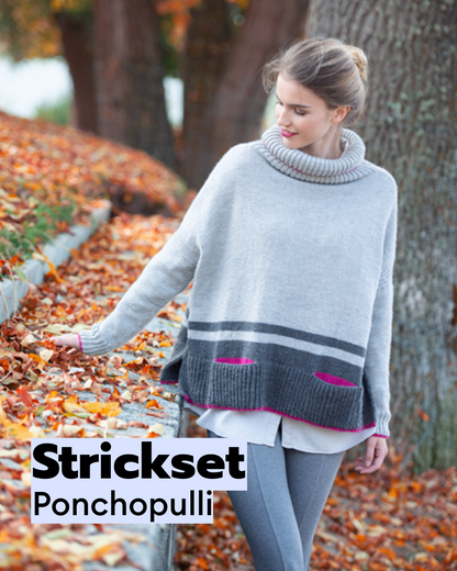 Kit de tricot Pull-poncho avec poches et bonnet