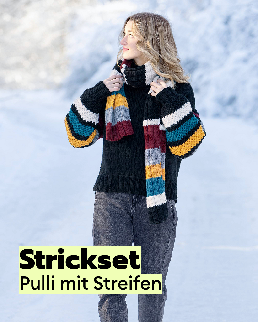 Knitting kit: Sweater with striped sleeves
