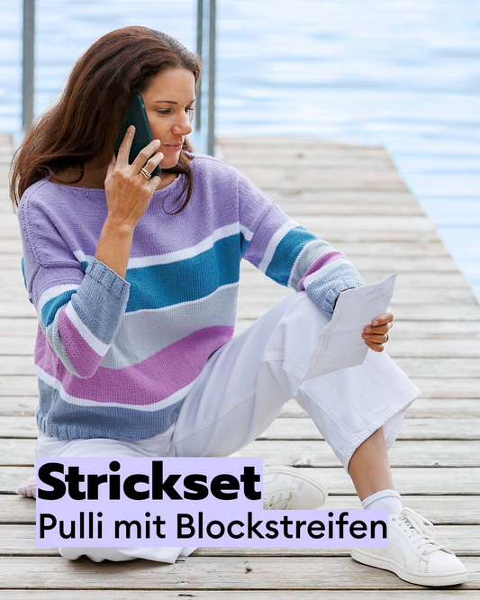 Knitting set sweater with block stripes