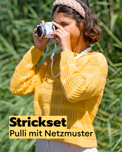 Strickset Sommerpullover mit Netzmusterstreifen