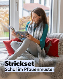Strickset Tuch im Pfauenmuster
