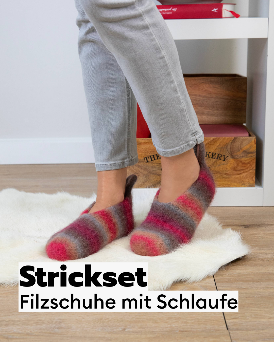 Kit tricot chaussons en feutre avec passant au talon