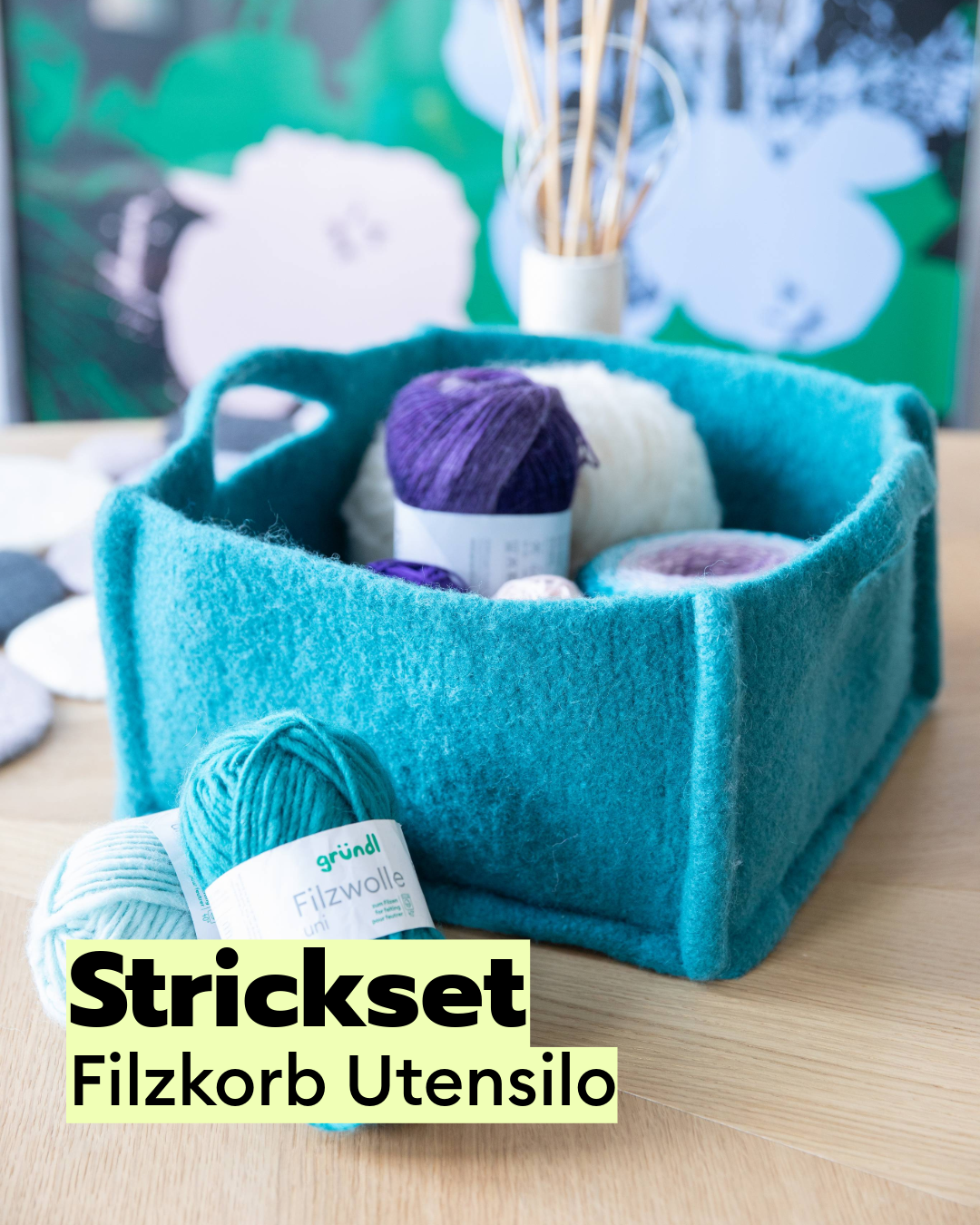 Knitting kit felt basket utensil holder