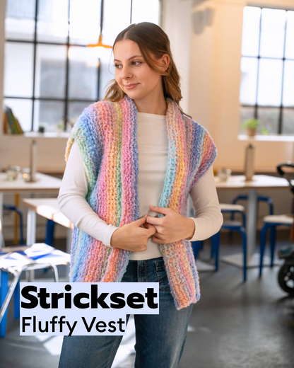 Strickset Fluffy Vest aus Merino-Baumwoll-Mix