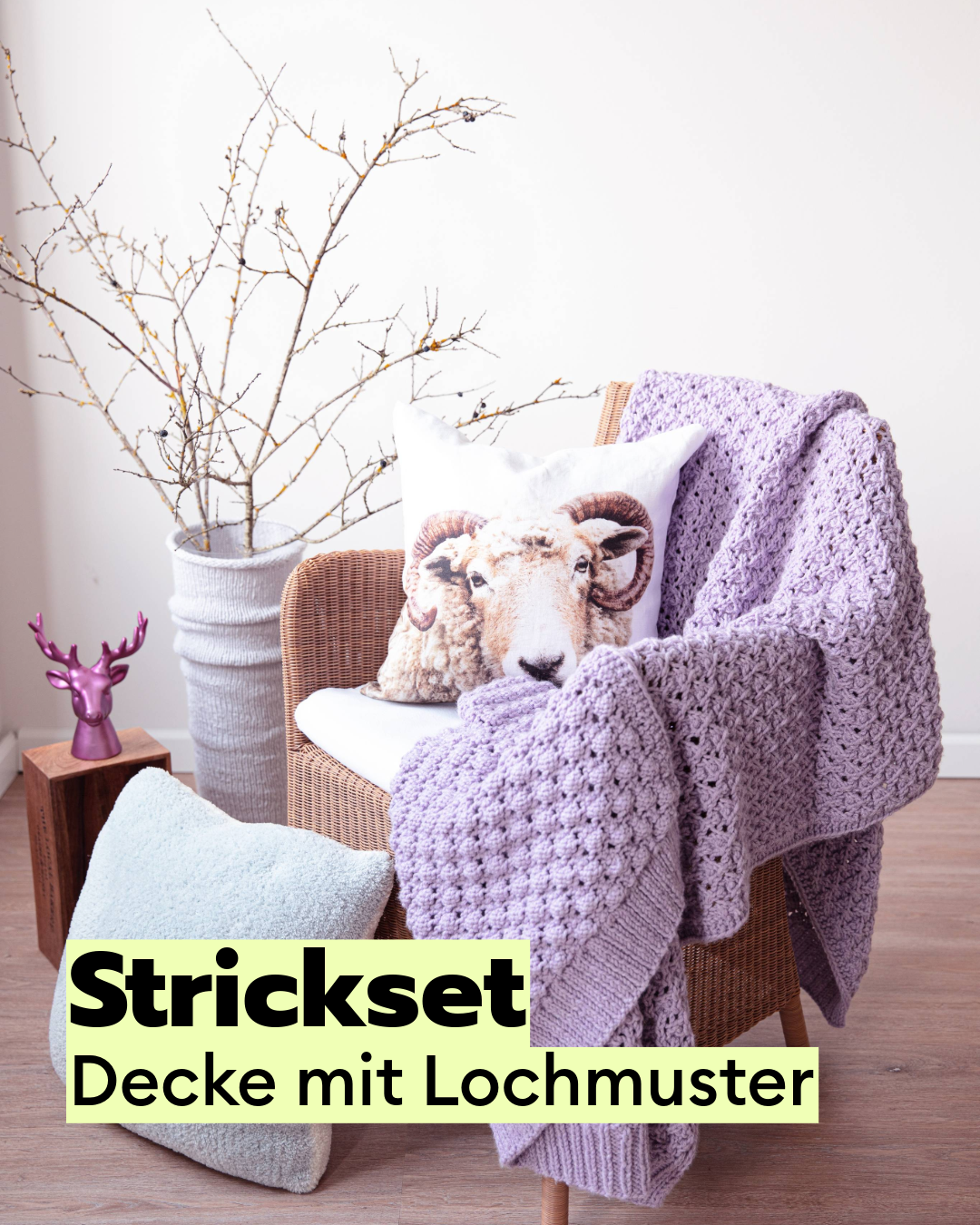 Strickset Decke mit Lochmuster