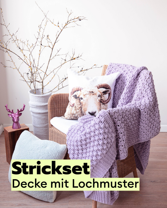 Strickset Decke mit Lochmuster