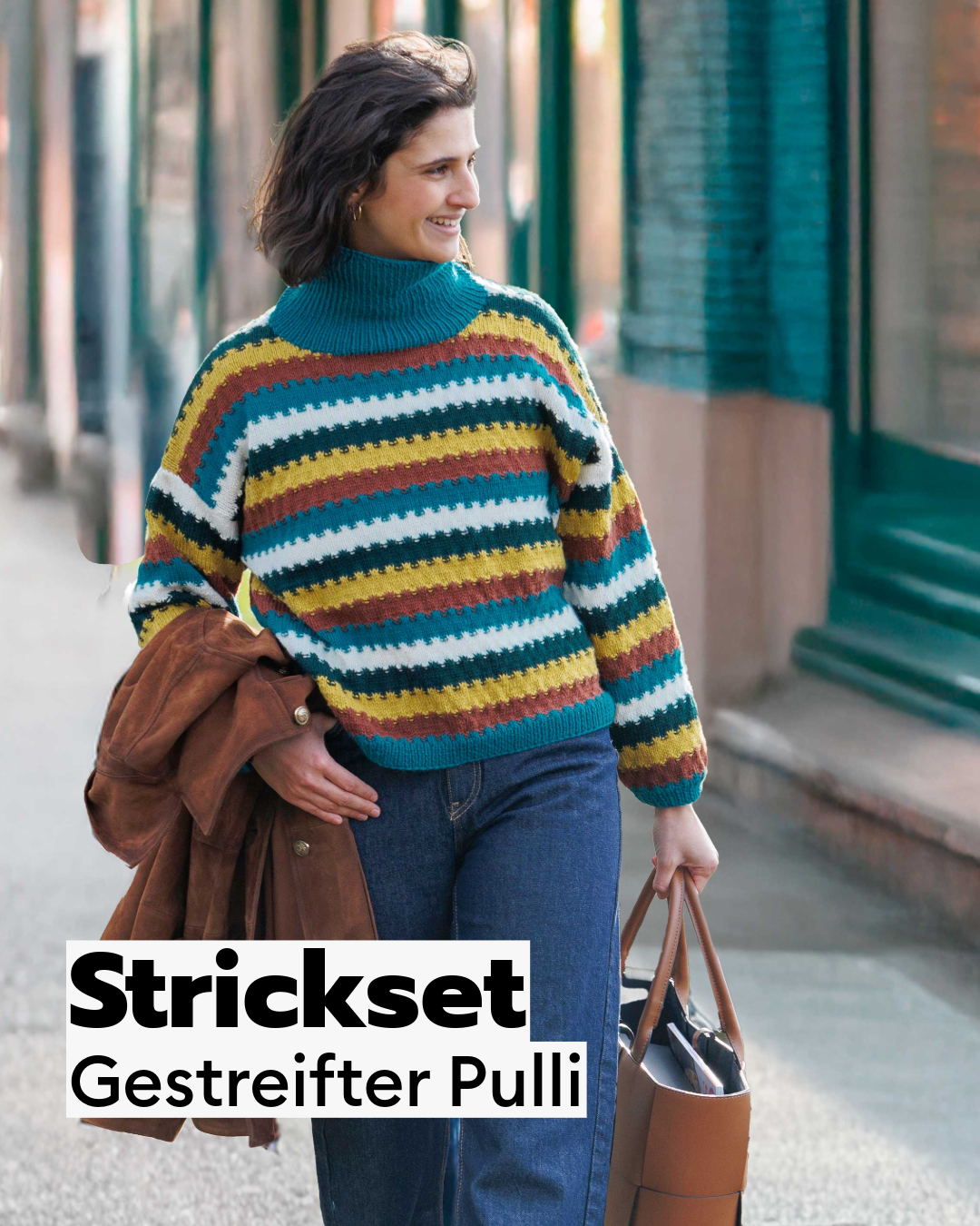 Strickset Gestreifter Pulli mit Hebemaschenmuster