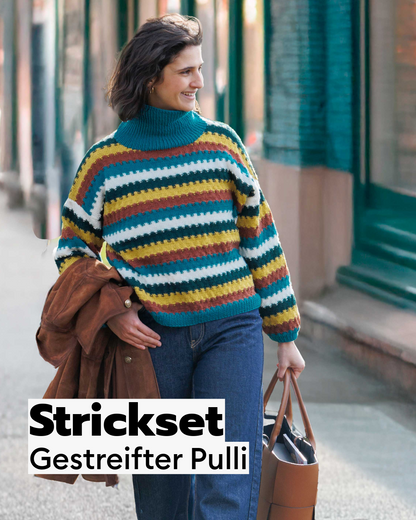 Strickset Gestreifter Pulli mit Hebemaschenmuster