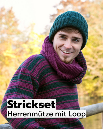 Strickset Herrenmütze mit Loop