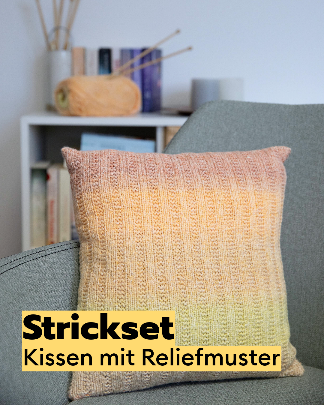 Strickset Kissenhülle im Reliefmuster