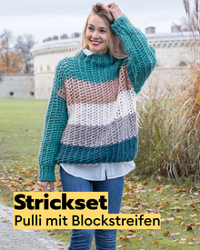 Strickset Lochmuster Pulli mit Blockstreifen