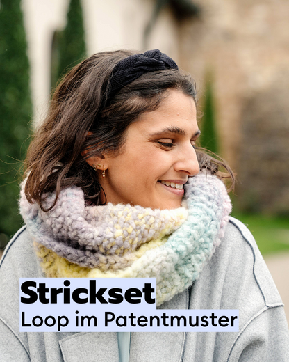 Kit de tricot pour snood en point brioche, en mélange duveteux de mérinos et coton