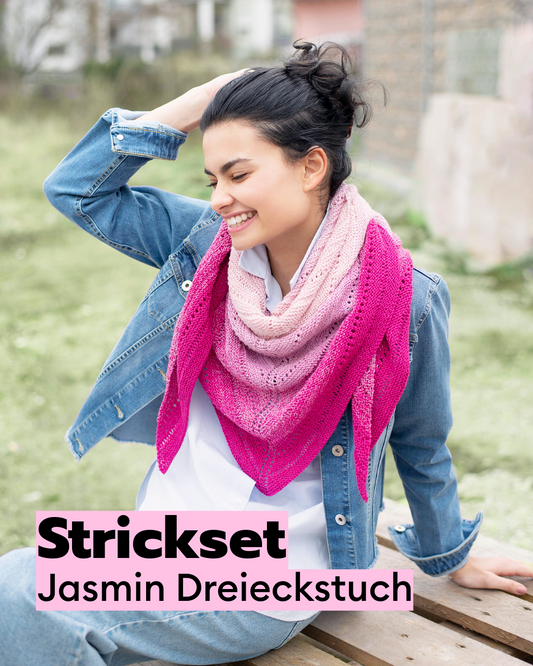 Strickset Jasmin Dreieckstuch mit Fallmaschen-Lochmuster