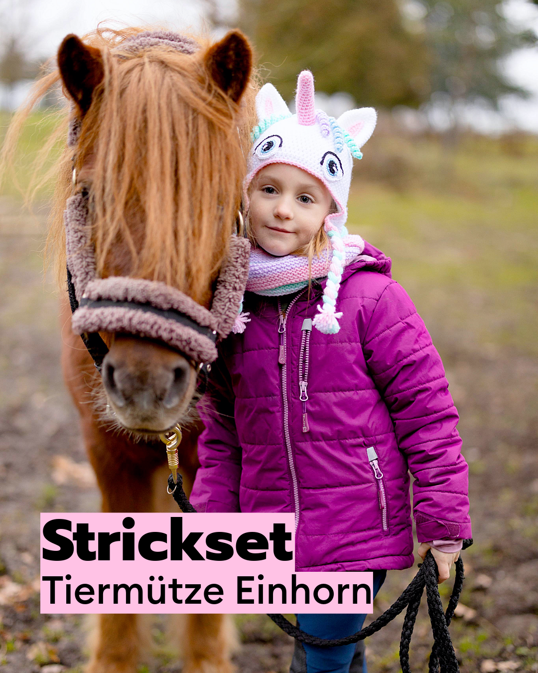 Strick- und Häkelset Tiermütze zauberhaftes Einhorn