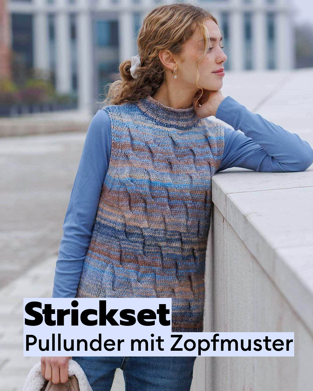 Knitting kit: Sleeveless cable-knit sweater