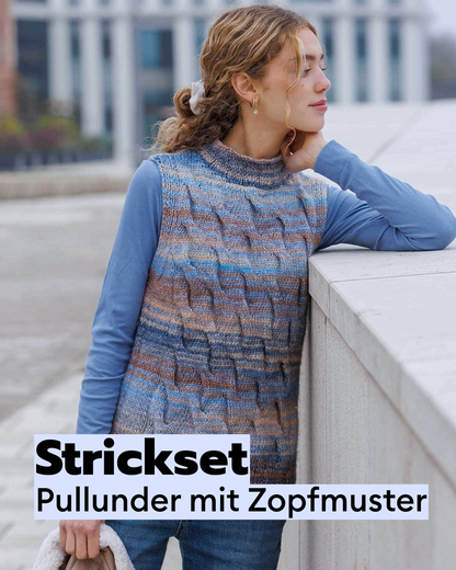 Knitting kit: Sleeveless cable-knit sweater