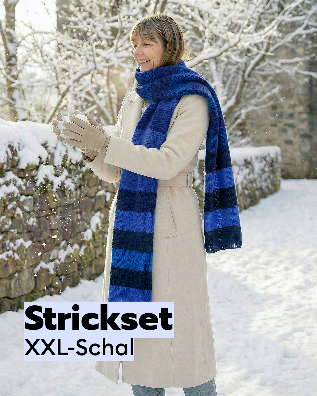 XXL two-tone scarf knitting kit made from alpaca-merino wool