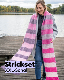Strickset XXL-Schal zweifarbig aus Alpaca-Merinowolle