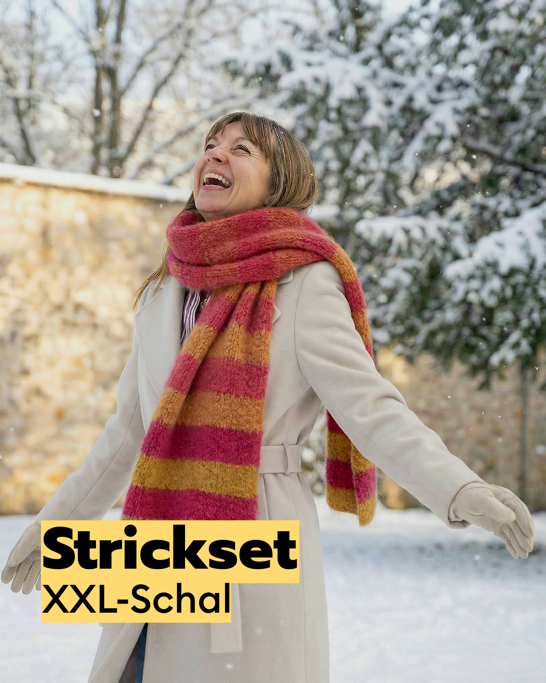 XXL two-tone scarf knitting kit made from alpaca-merino wool