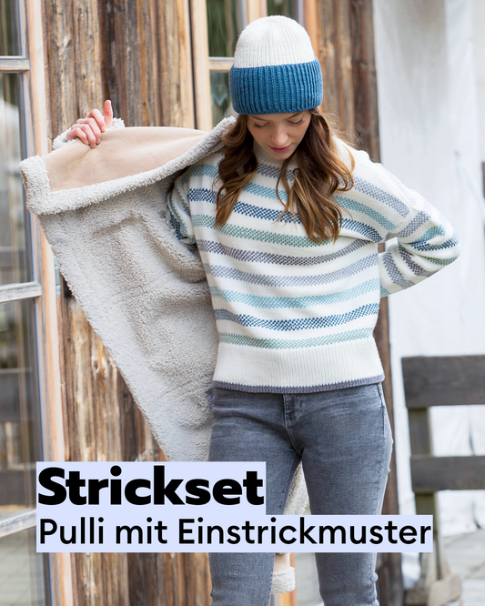 Kit de tricot pull à motifs en 100% laine mérinos