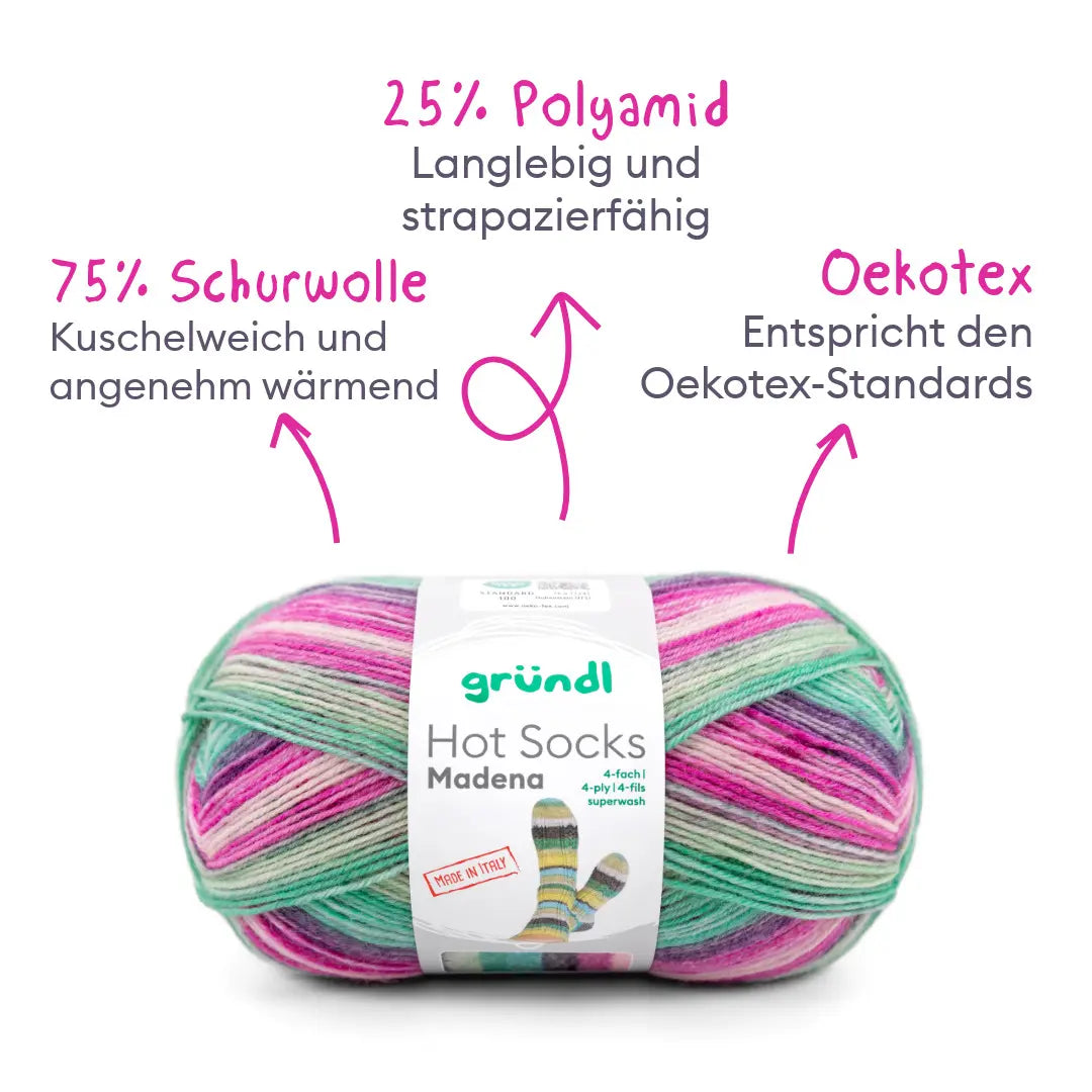 Kit de tricot Hot Socks Madena – 7x laine à chaussettes fabriquée en Italie