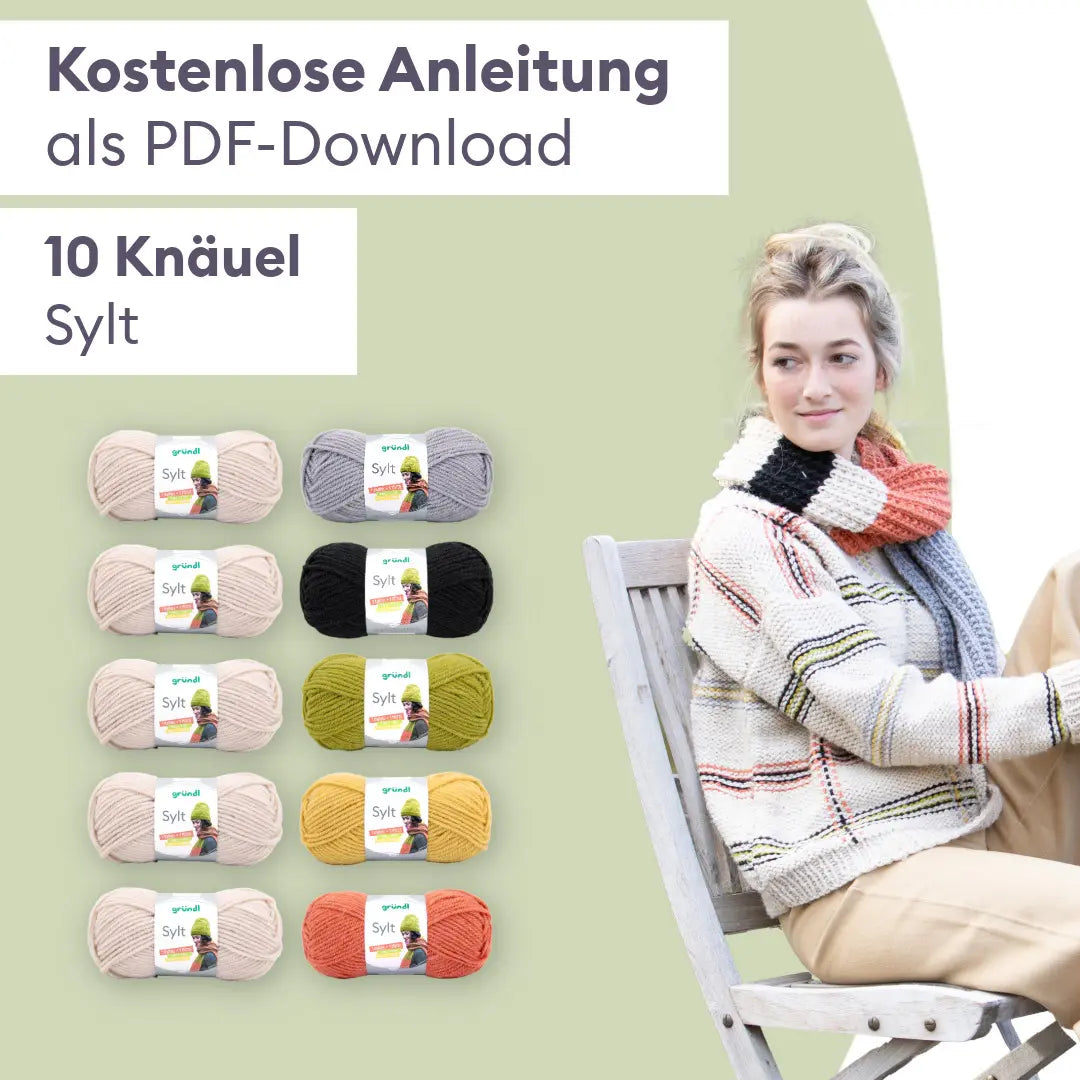 Knitting set sweater with checked pattern - 20% wool content