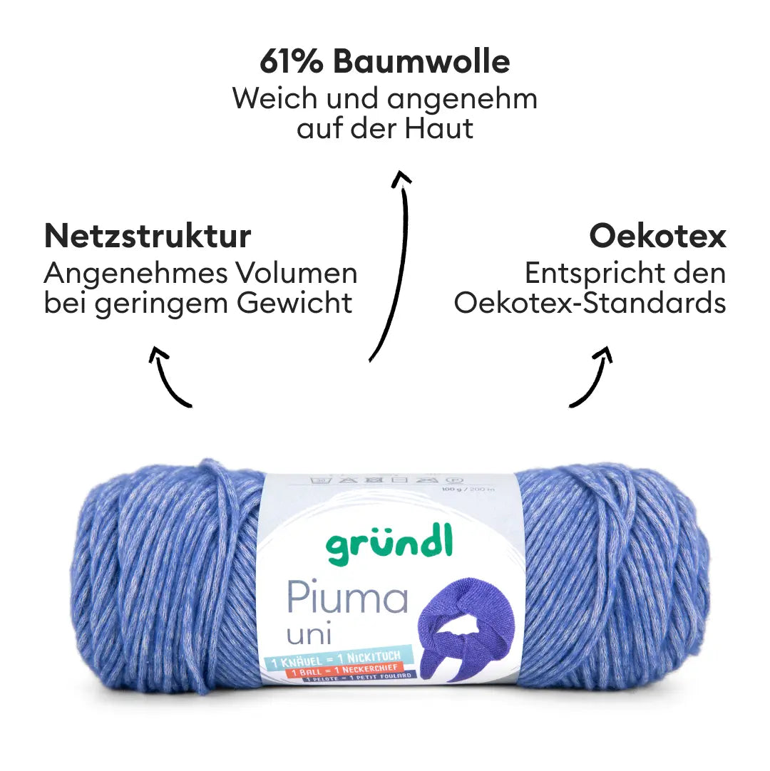 Knitting kit Luna Scarf made from Gründl Piuma uni