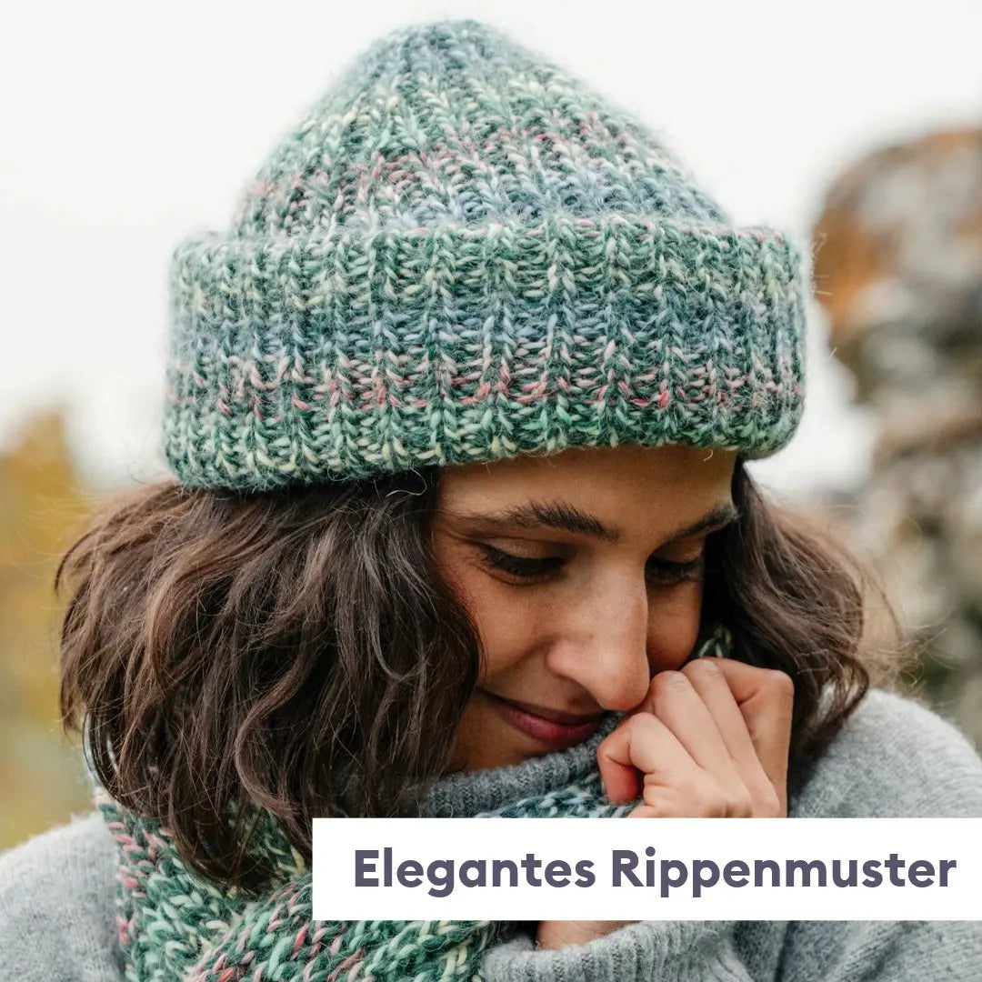 Strickset Mütze und Schal mit Alpaka im Patentmuster