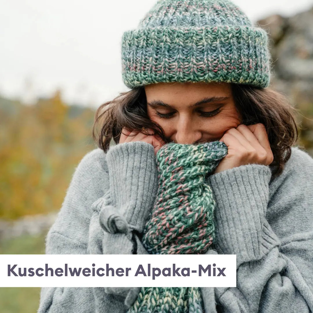 Strickset Mütze und Schal mit Alpaka im Patentmuster