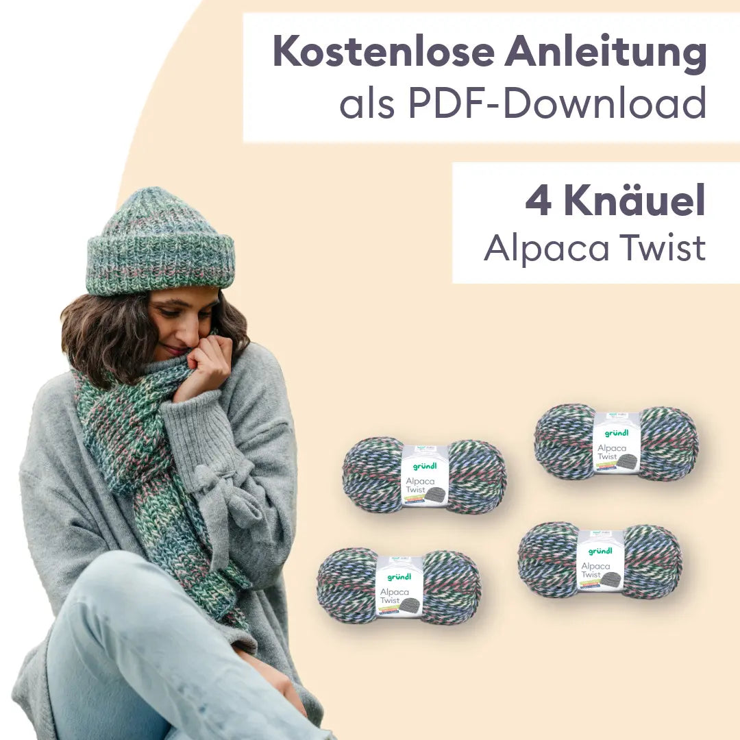 Strickset Mütze und Schal mit Alpaka im Patentmuster