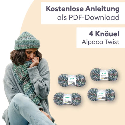 Strickset Mütze und Schal mit Alpaka im Patentmuster