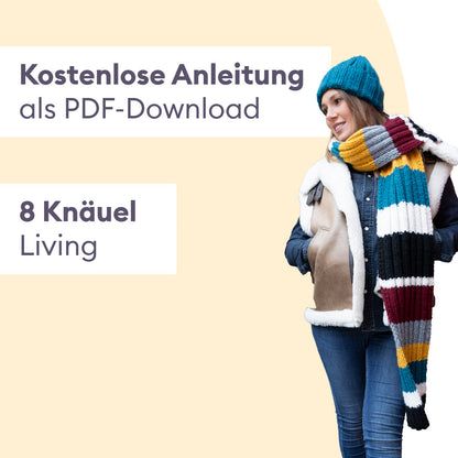 Strickset bunter Schal mit Blockstreifen und Mütze