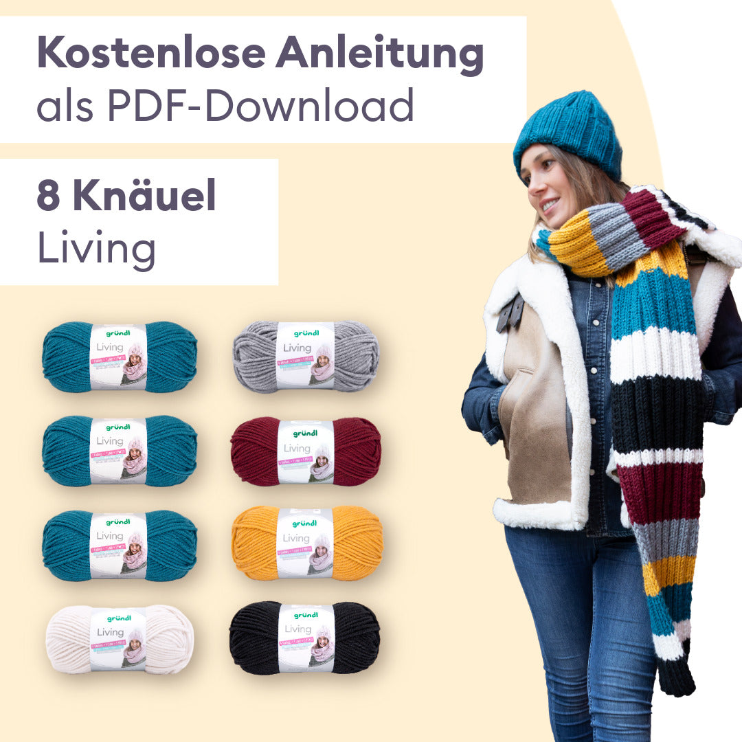 Strickset bunter Schal mit Blockstreifen und Mütze