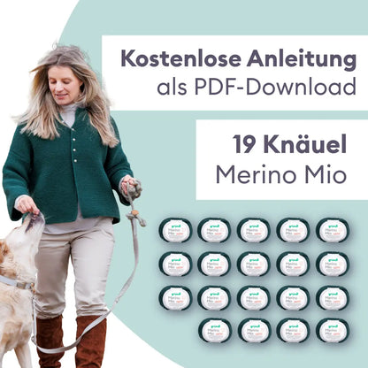 Knitting set for a traditional jacket with back pleat made of merino wool