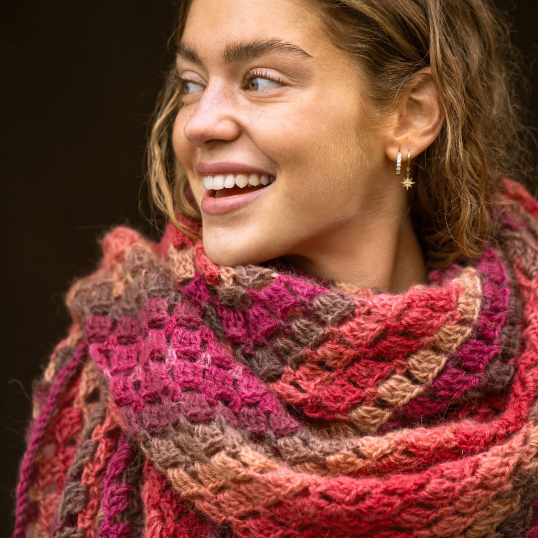 Marrakesh crochet kit for a triangular shawl made from Gründl Mirabella