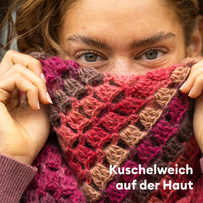 Marrakesh crochet kit for a triangular shawl made from Gründl Mirabella